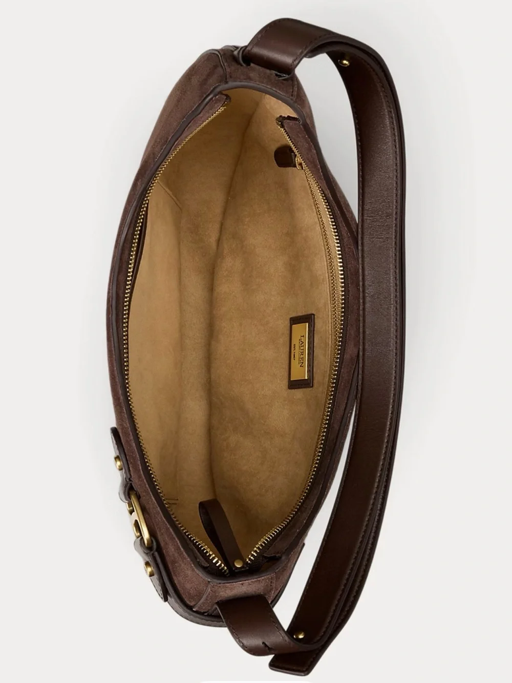 Polo by Ralph Lauren Brown Suede Hobo Bag with Buckle Detail